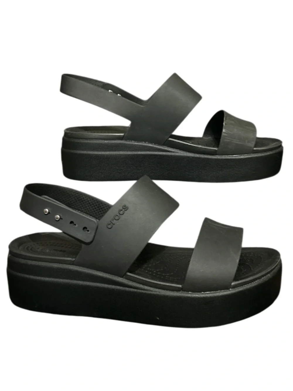 CROCS Women's Black Brooklyn Low Wedge Platform Slingback Sandals Size 8